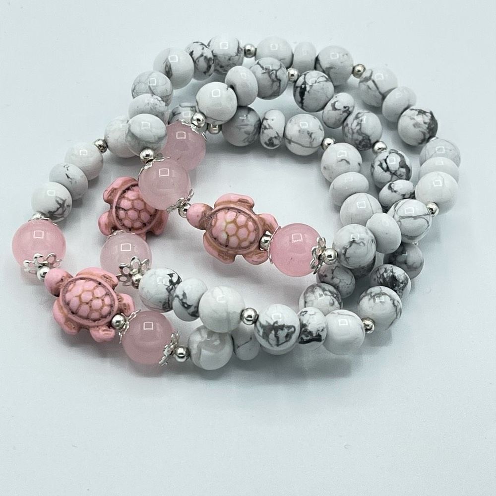 Crystal beaded stretch bracelet ONE NEW rose quartz howlite turtle reiki meditat - Picture 9 of 9